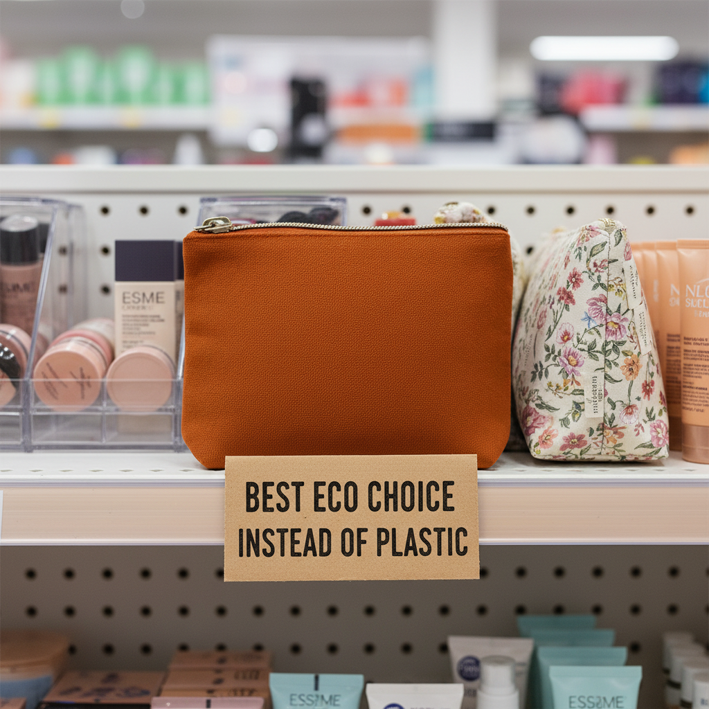 ESME toiletry bag in red in retail shop