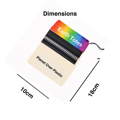 Earth Totes rainbow mesh net bag showing dimensions